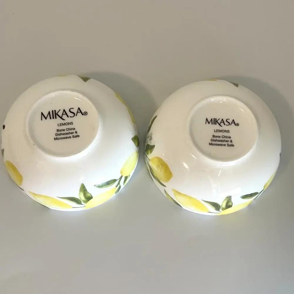 Mikasa Lemons Bone China Fruit Dessert Sauce Bowls Set of 2